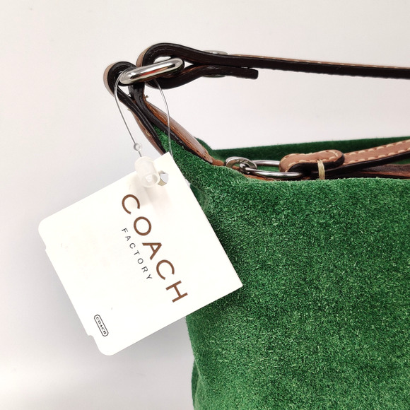 NWT Coach Green Suede Top Handle Mini Purse Small Bag Handbag Silver/Leaf F40577 - Picture 2 of 16